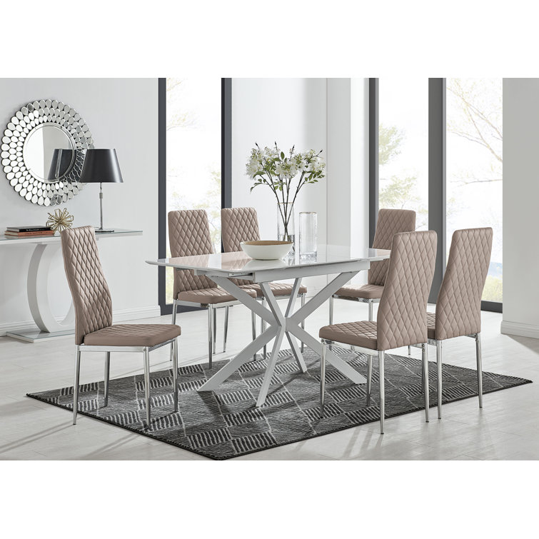 Canora Grey Eubanks Modern High Gloss Extendable Dining Table Set with